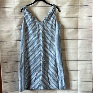 Draper James Blue White Striped Chevron Dress Size 8 Linen Cotton